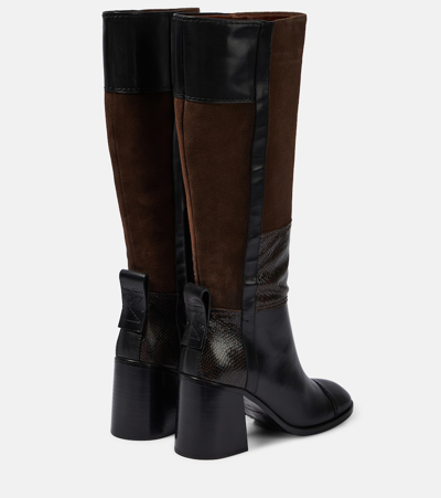 Shop See By Chloé Patchwork Leather And Suede Knee-high Boots In Black