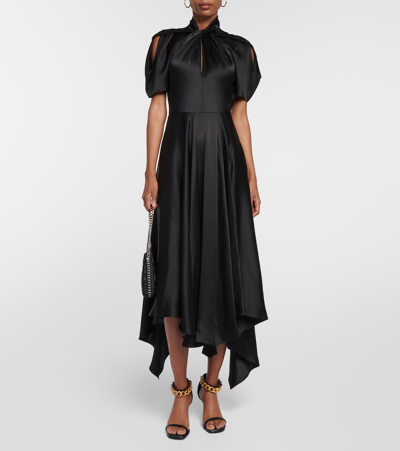 Shop Stella Mccartney Draped Satin Midi Dress In Black
