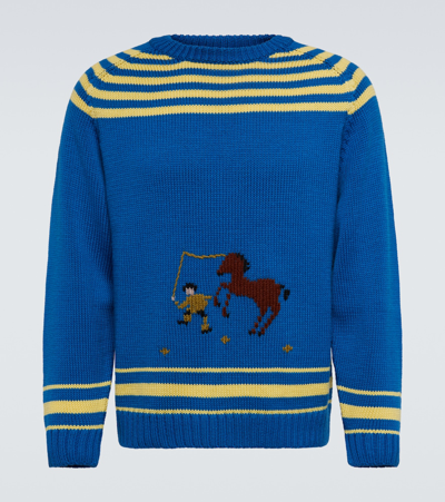 Shop Bode Pony Lasso Wool-blend Sweater In Blue