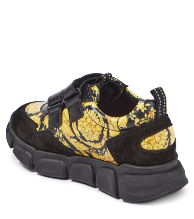 Shop Versace Barocco Leather Sneakers In Black
