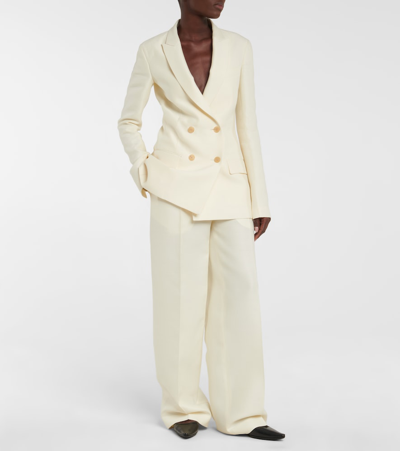 The Row Gordon Wide-leg Wool Trousers In Beige