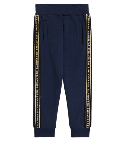 Shop Balmain Logo Cotton Sweatpants In Blue