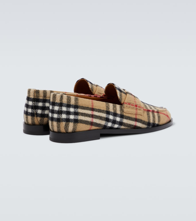 Shop Burberry Check Felted Penny Loafers In Beige