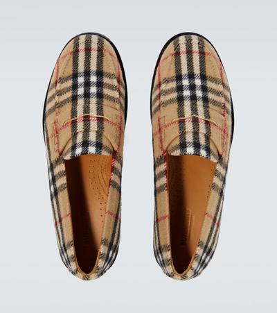 Shop Burberry Check Felted Penny Loafers In Beige