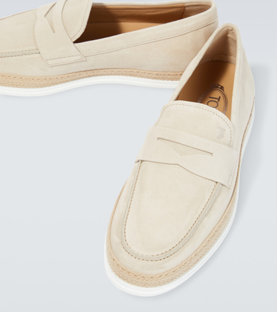 Shop Tod's Suede Penny Loafers In Beige