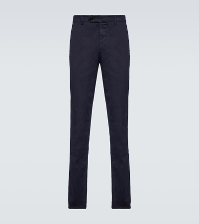Shop Brunello Cucinelli Cotton-blend Slim Pants In Blue