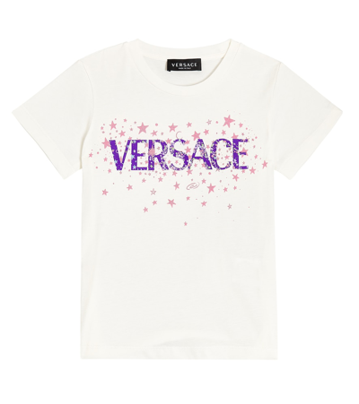Shop Versace Logo Cotton Jersey T-shirt In White