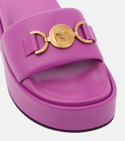 Shop Versace Medusa Biggie Leather Platform Slides In Pink