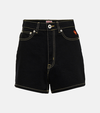 Shop Kenzo High-rise Denim Shorts In Black