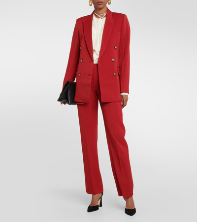 Shop Victoria Beckham Double-breasted Wool-blend Blazer In Red