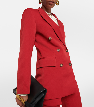 Shop Victoria Beckham Double-breasted Wool-blend Blazer In Red