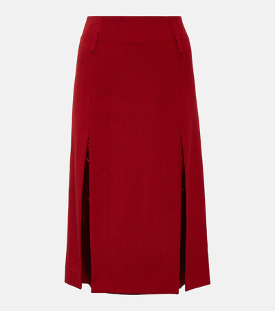 Shop Victoria Beckham High-rise Wool-blend Midi Skirt In Red