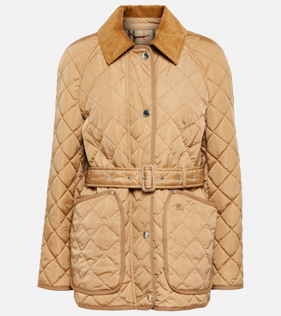 Shop Burberry Quilted Belted Jacket In Beige