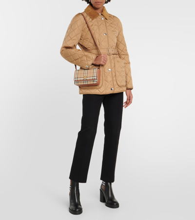 Shop Burberry Quilted Belted Jacket In Beige