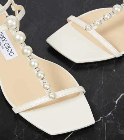 Shop Jimmy Choo Amari Embellished Leather Sandals In White