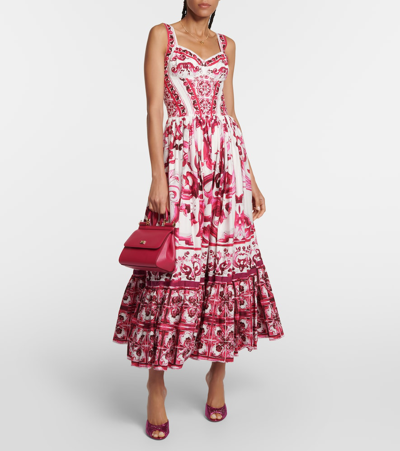 Shop Dolce & Gabbana Printed Cotton Poplin Maxi Dress In Multicoloured