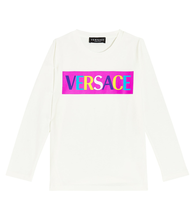 Shop Versace Printed Cotton Jersey T-shirt In White