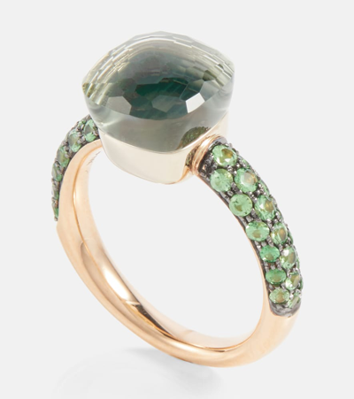 Pomellato Nudo 18kt Rose And White Gold Ring With Malachite, Prasiolite, And Tsavorite In Green