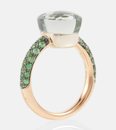 Pomellato Nudo 18kt Rose And White Gold Ring With Malachite, Prasiolite, And Tsavorite In Green