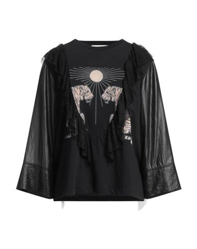 8pm Woman T-shirt Black Size S Cotton, Polyester, Polyamide, Elastane In Black