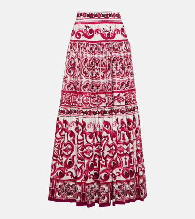 Shop Dolce & Gabbana Majolica Cotton Poplin Maxi Skirt In Pink