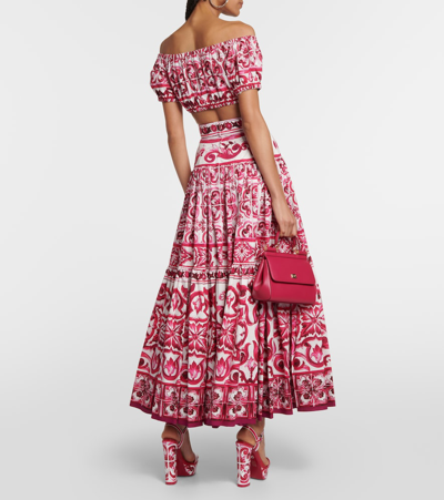 Shop Dolce & Gabbana Majolica Cotton Poplin Maxi Skirt In Pink