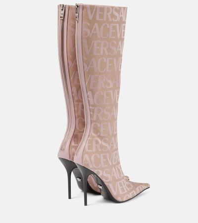 Versace Allover Canvas & Leather Knee-high Boot In Multicoloured