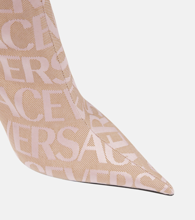 Versace Allover Canvas & Leather Knee-high Boot In Multicoloured