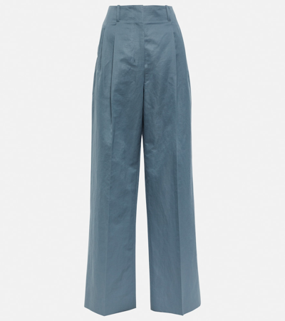 Shop The Row Gaugin High-rise Cotton And Ramie Pants In Blue