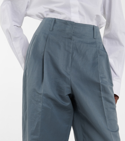 Shop The Row Gaugin High-rise Cotton And Ramie Pants In Blue