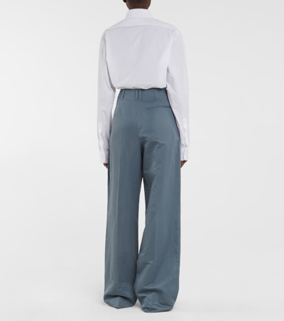 Shop The Row Gaugin High-rise Cotton And Ramie Pants In Blue