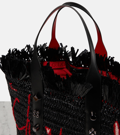 Christian Louboutin Frangibus Medium Embroidered Raffia Tote Bag In Black