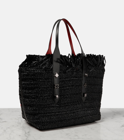 Christian Louboutin Frangibus Medium Embroidered Raffia Tote Bag In Black
