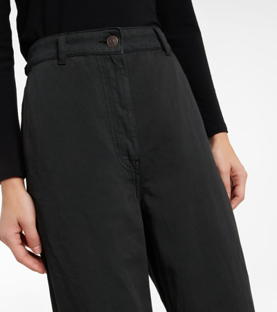 Shop The Row Delton Cotton And Linen Straight Pants In Black