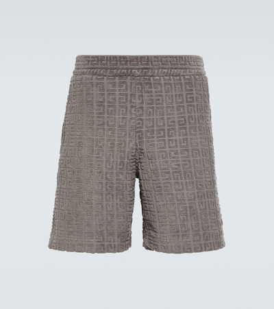 Shop Givenchy 4g Cotton-blend Terry Bermuda Shorts In Grey