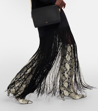 Khaite Paley Long-sleeve Fringe Backless Maxi Dress In Blue