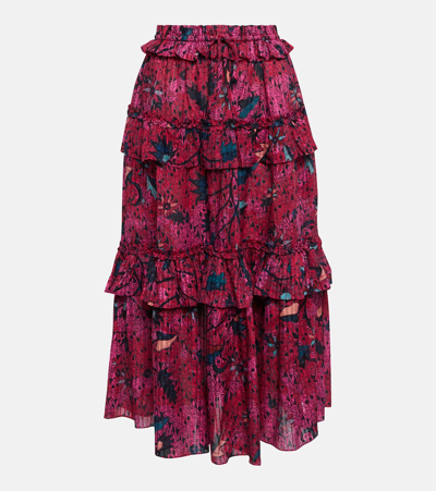 Shop Ulla Johnson Josette Tiered Cotton-blend Midi Skirt In Multicoloured