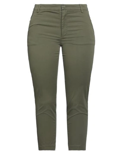 Shop Dondup Woman Pants Military Green Size 28 Cotton, Elastane