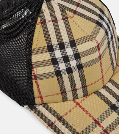 Shop Burberry Vintage Check And Mesh Baseball Cap In Brown