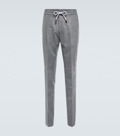 Shop Brunello Cucinelli Drawstring Wool Pants In Grey