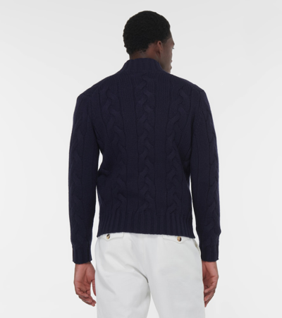 Shop Brunello Cucinelli Cable-knit Cashmere Zip-up Sweater In Blue