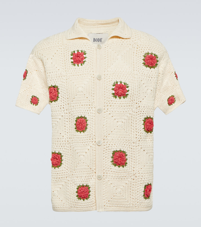 Shop Bode Floral Crochet Cotton Shirt In White