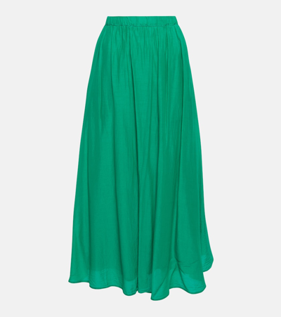 Shop Velvet Mariela Cotton And Silk Maxi Skirt In Green