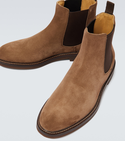 Shop Brunello Cucinelli Suede Chelsea Boots In Brown