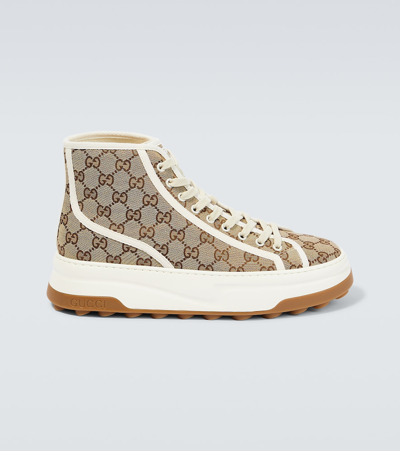 Shop Gucci Gg High-top Canvas Sneakers In Multicoloured