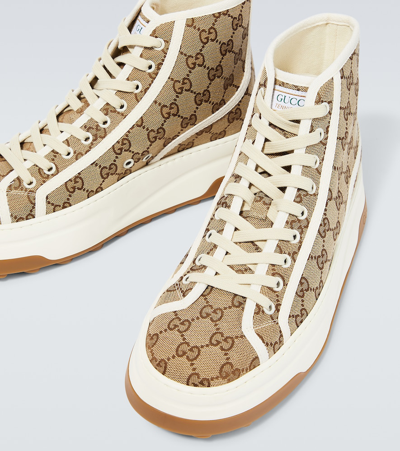 Shop Gucci Gg High-top Canvas Sneakers In Multicoloured