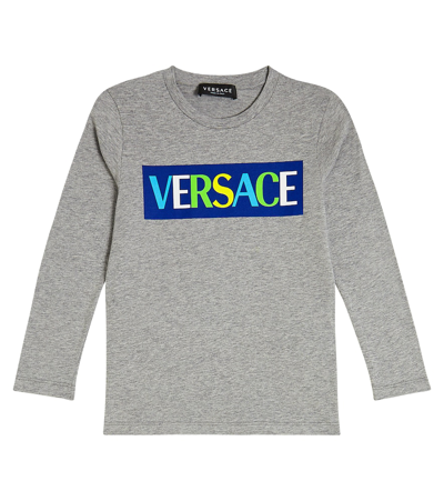 Shop Versace Logo Cotton Jersey T-shirt In Grey