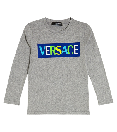 Versace Logo Cotton Jersey T-shirt In Grey