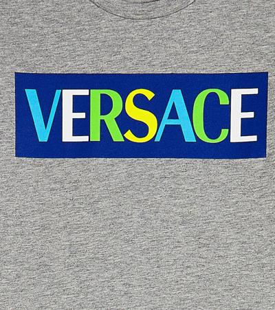 Shop Versace Logo Cotton Jersey T-shirt In Grey