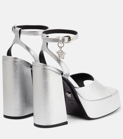 Shop Versace Medusa Aevitas Leather Platform Sandals In Silver
